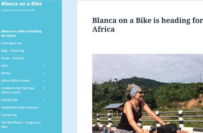 She has cycled through many countries around the world, but her blog articles mainly cover her Africa trip.