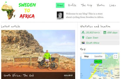 His blog articles are full of photos that give an idea of what it’s like to cycle from Sweden to South Africa.