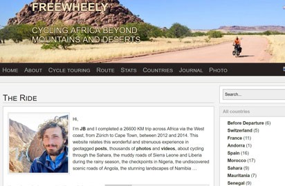 Pedaled from Zurich to Cape Town via the western route. His site is also full of videos from the trip.