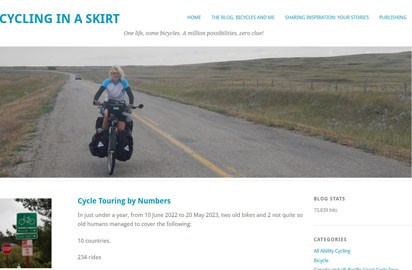 The title of Lorraine's website: <em>Cycling in a skirt
One life, some bicycles. A million possibilities, zero clue!</em>
