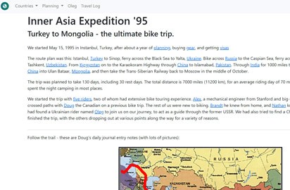 A tour of Asia told through staccato diary entries: “Camped at a roadside pullout. Oleg miserable after sleeping near an animal corpse.”