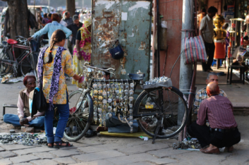 Locks are displayed on a bicycle in North India.
