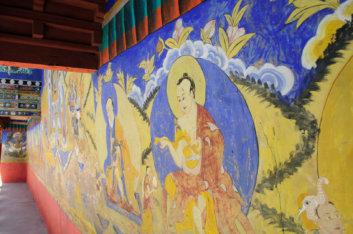 Decorated wall in Thiksey monastery.