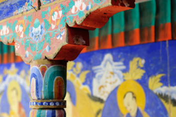 Painted walls in Thiksey monastery, Ladakh India.