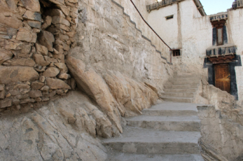 A flight of stairs outside of Thiksey monastery.