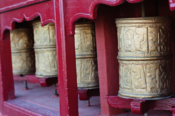 Prayer wheels at Thiksey monastery.