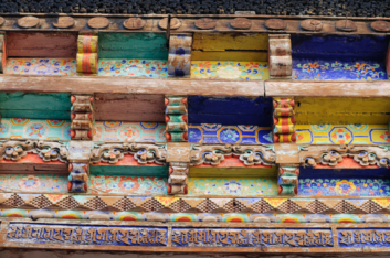 Painted woodwork in Thiksey monastery.