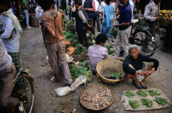 A vegetable market in the streets of Kathmandu.