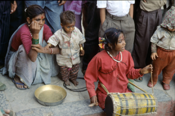 A child musician in Kathmandu, Nepal.
