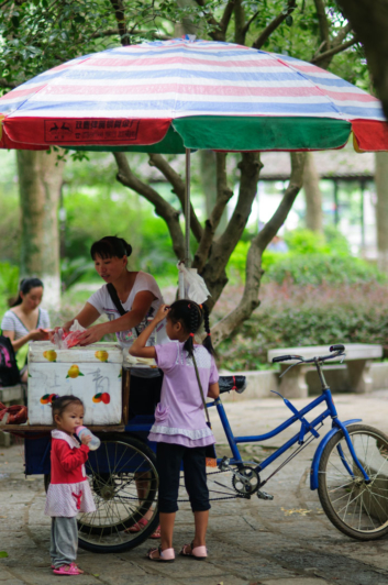 A Chinese cargo bike selling drinks.