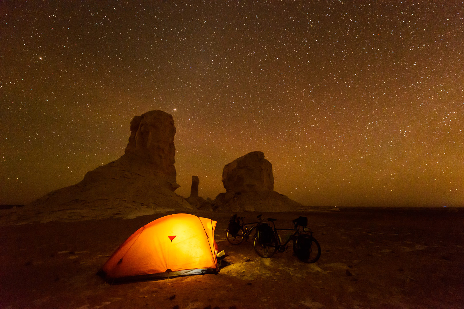 Nicolas Marino camping in the Egyptian desert.