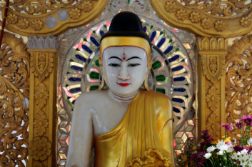 A Buddha statue in the Shwedagon pagoda.
