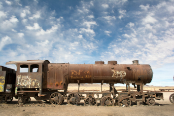 An old rusted locomotive in Uyuni, Bolivia.