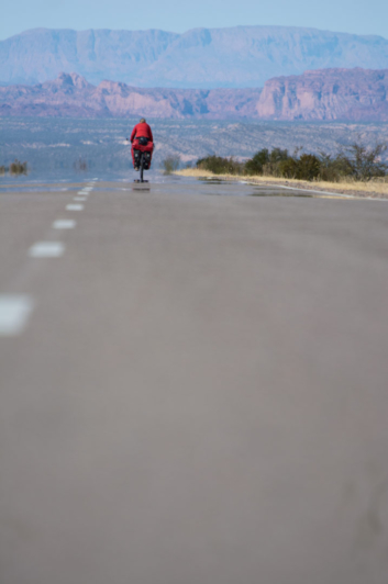 A cyclist rides ruta 40 in Northern Argentina.