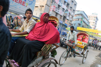 Rickshaw traffic in central Dhaka.