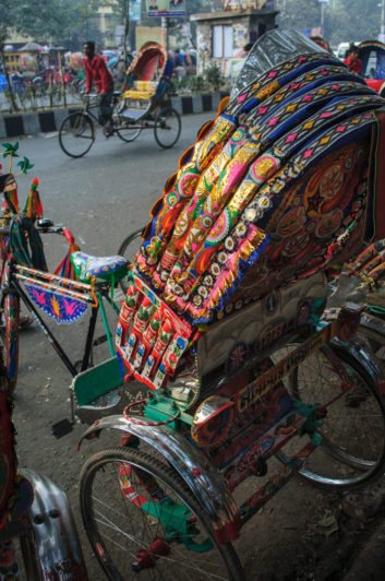 Colorful rickshaws in Dhaka, Bangladesh.