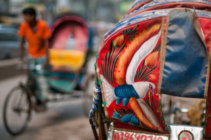 Colorful rickshaws in Dhaka, Bangladesh.