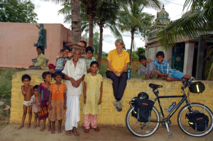 Meeting locals while cycling India