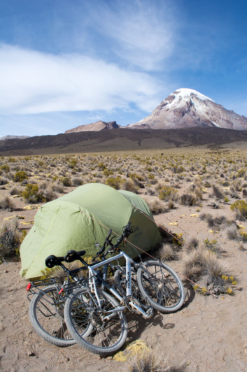 Bicycle camping near Sajama, bolivia